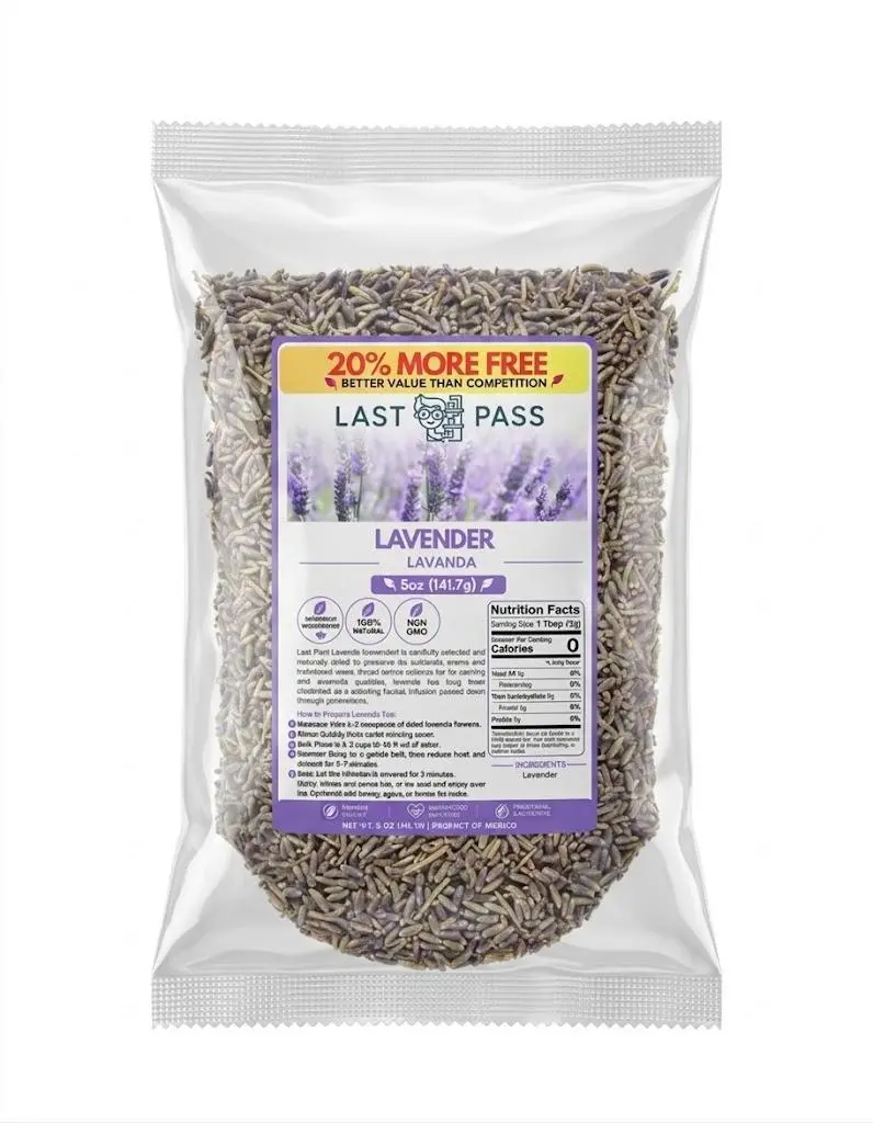LAST PASS Natural Non-GMO Sugar-Free Lavender Botanical Health Tea - Natural Nourishing Night Scented Herbal Blend, 4oz Dried Herb, US-Sold, 20% More Free, Botanical Tea Blend