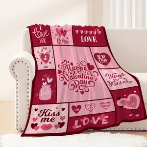JOOCAR Valentines Day Decorative Throw Blanket Pink Plaid Love Heart Throw Blanket Girlfriend Wife Couple Gift Blanket for Couch Sofa Bed Soft Fleece Blankets and Throws