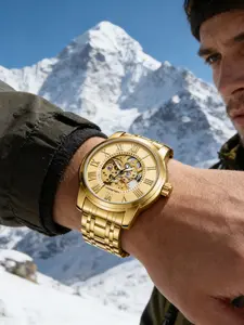 Men's Automatic Mechanical Watch, Skeleton Dial, Stainless Steel Strap, Waterproof Hollow Design, Roman Numerals, Tactical Style, Business Daily Wear, Automatic Watches