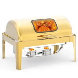 [FLASH SALE] GARVEE 9QT Roll Top Chafing Dish Buffet Set - Full-Size Stainless Steel Food Warmer with Glass Window for Weddings, Parties, Banquets, and Events