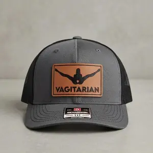 Vagatarian Hat – Funny Leather Patch Trucker Hat, Bold Dark Humor Snapback Cap, Edgy Meme Statement Hat, Viral Tiktok Gift For Him Or Her, Hilarious Adult Humor Hat, Everyday Casual Cap