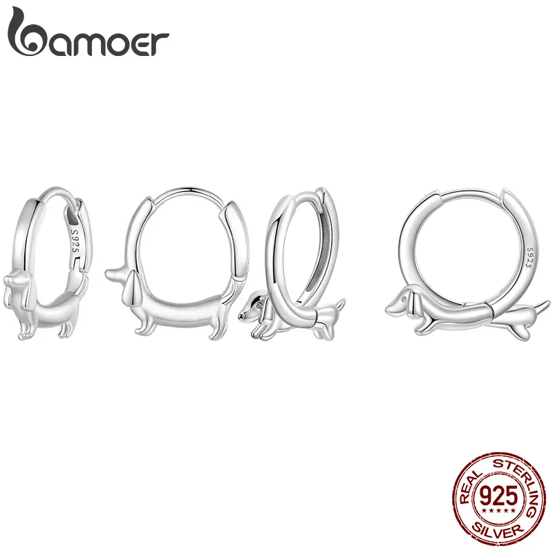 BAMOER Dachshund Huggie Hoop Earrings Dog Pet Ear Buckles 925 Sterling Silver Jewelry Gifts for Women Hypoallergenic Sets