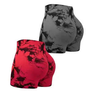 2 Pieces Yoga Leggings Women's Fitness Tie-Dye Leggings Running Cycling Pants Breathable Sports Leggings High Waist Summer Workout Gym Clothing