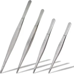 4Pcs 304 Stainless Steel Tweezer Set, 7" 8" 10" 12" Long Tweezers with Precision Serrated Straight Tips, Non-slip Kitchen Tweezers for Cooking Baking Crafts Tank Aquarium Terrarium