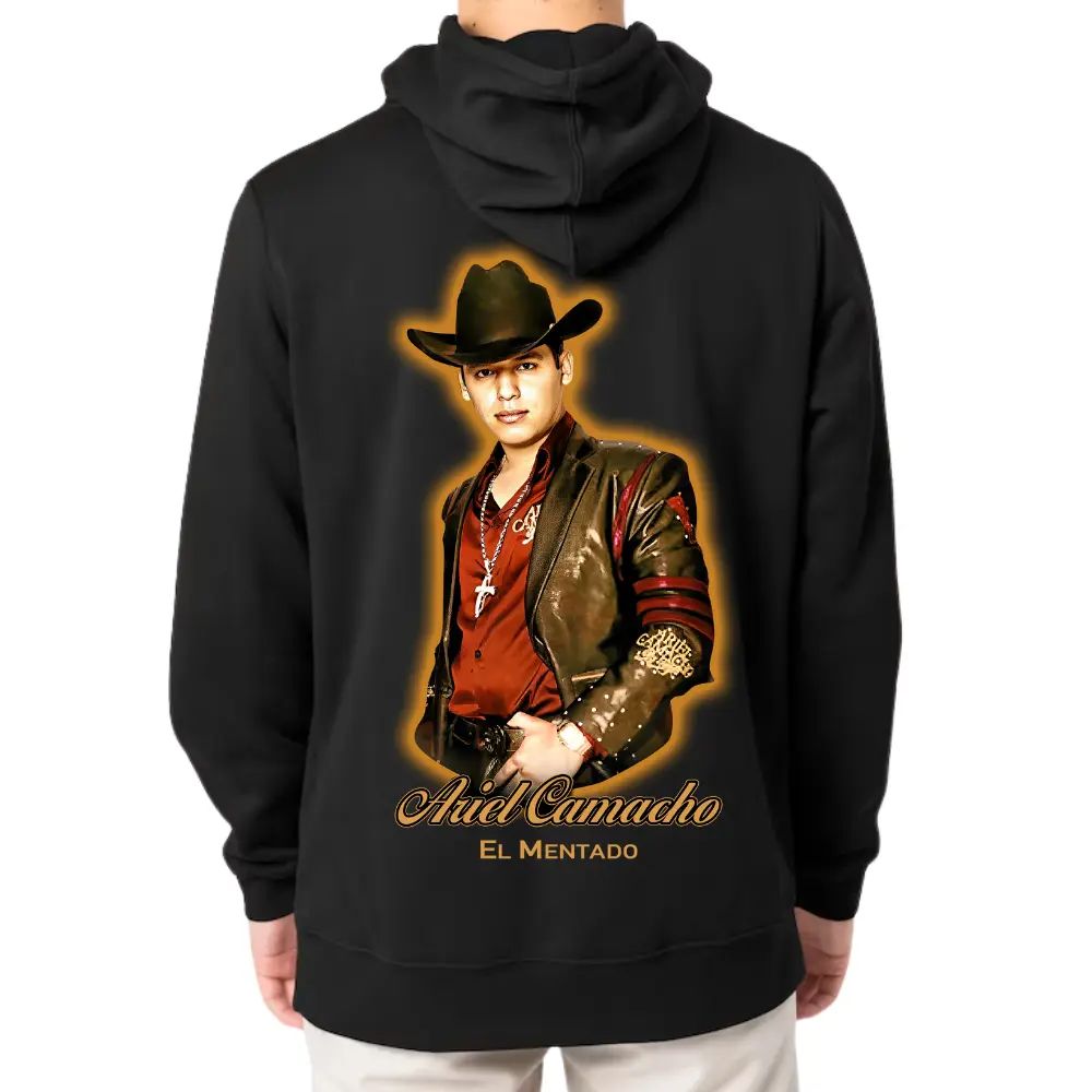 Men's Ariel Camacho Graphic Hoodie - Chicano Inspired Streetwear, Corridos Vibes, Mexican Artist Design, Firme Latino Style, Unisex Oversized Comfortable Round Neck Tops, Loose Fit Polyester Sweatshirt for Women