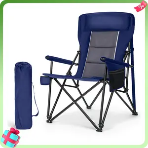 PHI VILLA  Oversized Folding Camping Chairs High Backrest Heavy Duty Lawn Chairs for Adults Support 500 LBS Portable Camp Chairs with Cup Holders Large Side Pocket for Outdoor