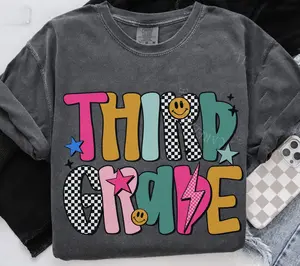 Comfort Colors Third Grade Shirt, Third Grade Teacher Shirt, 3rd Grade Teacher Shirt, Retro Teacher Tshirt, Checkered Teacher Shirt