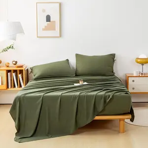 Boho Polycotton 16 Inch Deep Pocket  Sheet Set - Softness  Wrinkle Look  Sized Bedding Fitted Set,  Collection Burshed Breathable Lightweight  Seasons, Dark Olive Green