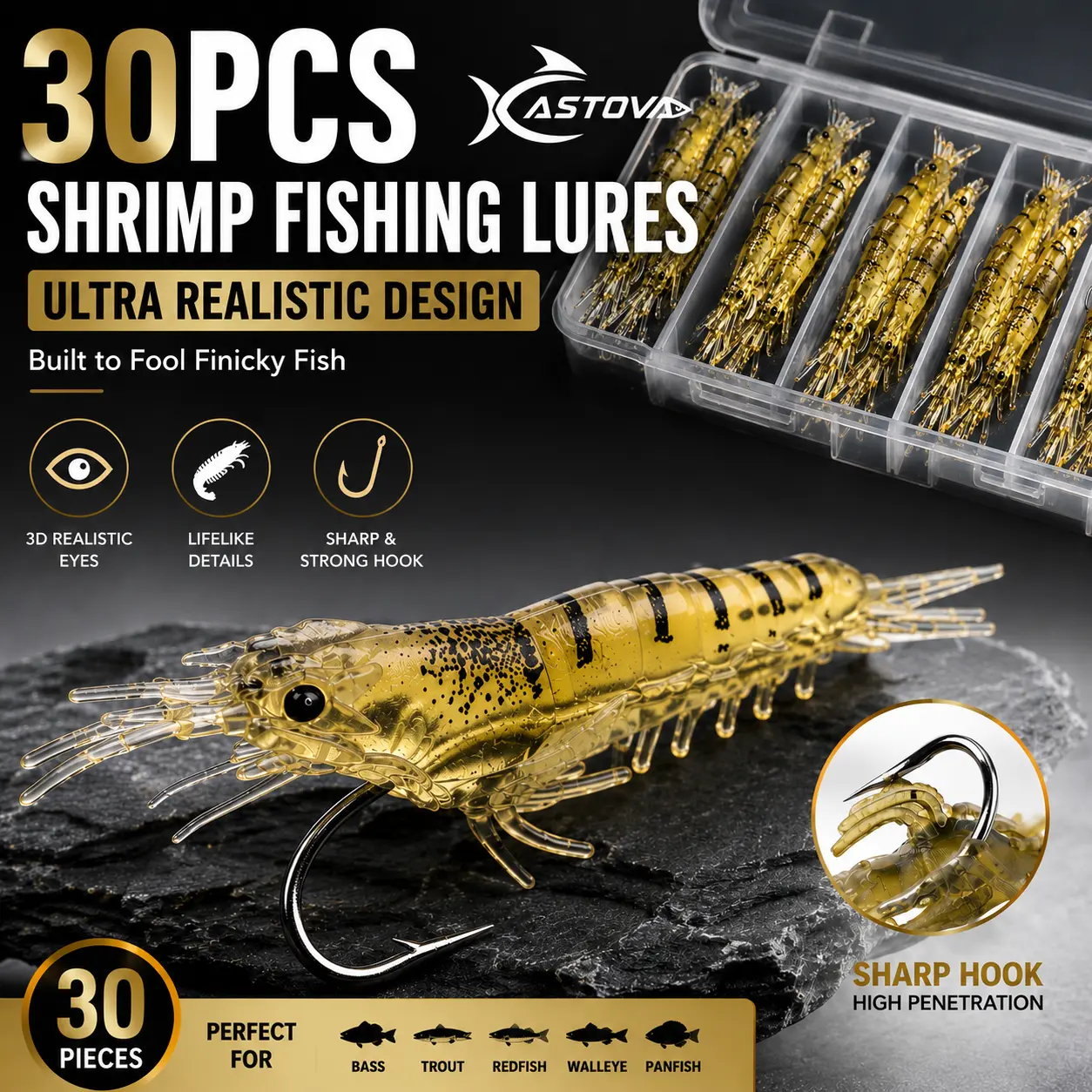 30pcs Soft Shrimp Fishing Lures - Realistic Micro Bait Fishing Equipment Accessories for Freshwater, Saltwater - Easy Hookups for Bass, Panfish - High Catch Rate Artificial Bait tackle topwater kit profishing gear gift use