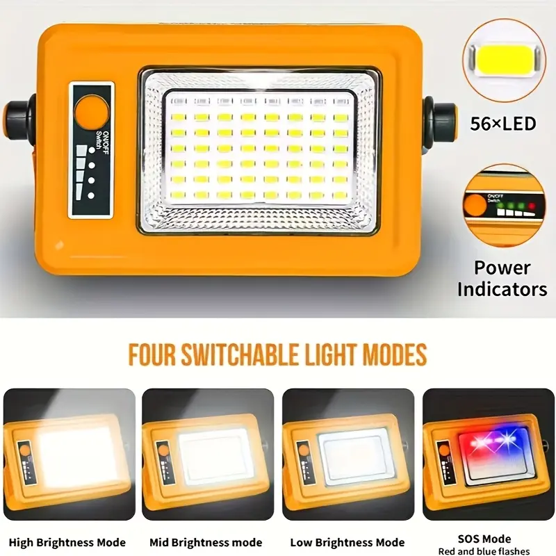 56LED Solar-Powered Portable Outdoor Flashlight - USB Rechargeable, Built-in Batteries, 4 Modes, Long Battery Life, Ideal for Camping & Emergency Use