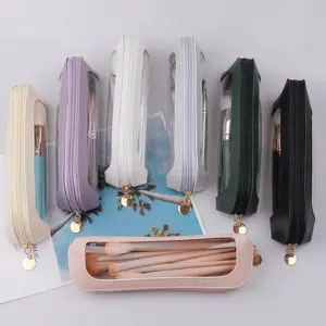 Transparent PU Makeup Bag, Small Portable Cosmetic Case with Window Design, Smooth Metal Zipper, Soft Durable Leather, Ideal for Travel, Cosmetics Makeup Tool, Makeup Brush Storage, Handheld Cosmetic Pouch