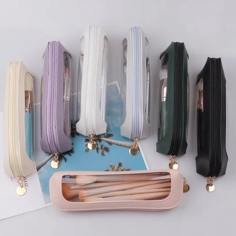 Transparent PU Makeup Bag, Small Portable Cosmetic Case with Window Design, Smooth Metal Zipper, Durable Leather, Ideal for Travel, Cosmetics Makeup Tool, Makeup Brush Storage, Makeup Organizer Pouch, Makeup Holder