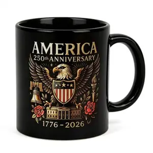 America's 250th Anniversary Mug (1776-2026) - 11oz Patriotic Commemorative Ceramic Coffee Cup, Vibrant Print with Eagle, Liberty Bell, Dishwasher & Microwave Safe, Gift for 4th of July (Black)