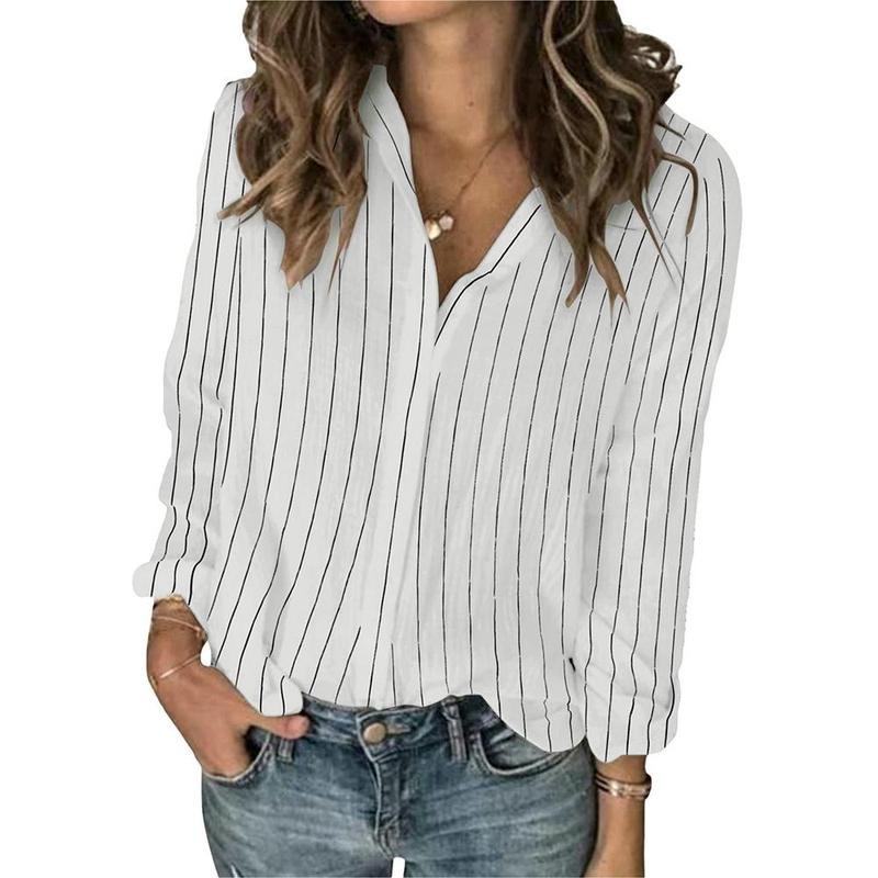 Imily Bela Womens Long Sleeve Button Down Cotton Linen Shirt Blouse Loose Fit Casual V-Neck Tops
