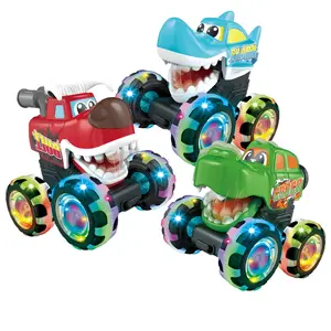 Monster Truck Toy Set, 3-Piece Glowing Car Toys, Animal & Dinosaur Shapes, LED Light Wheels, Press to Go Forward, Gift for Kids