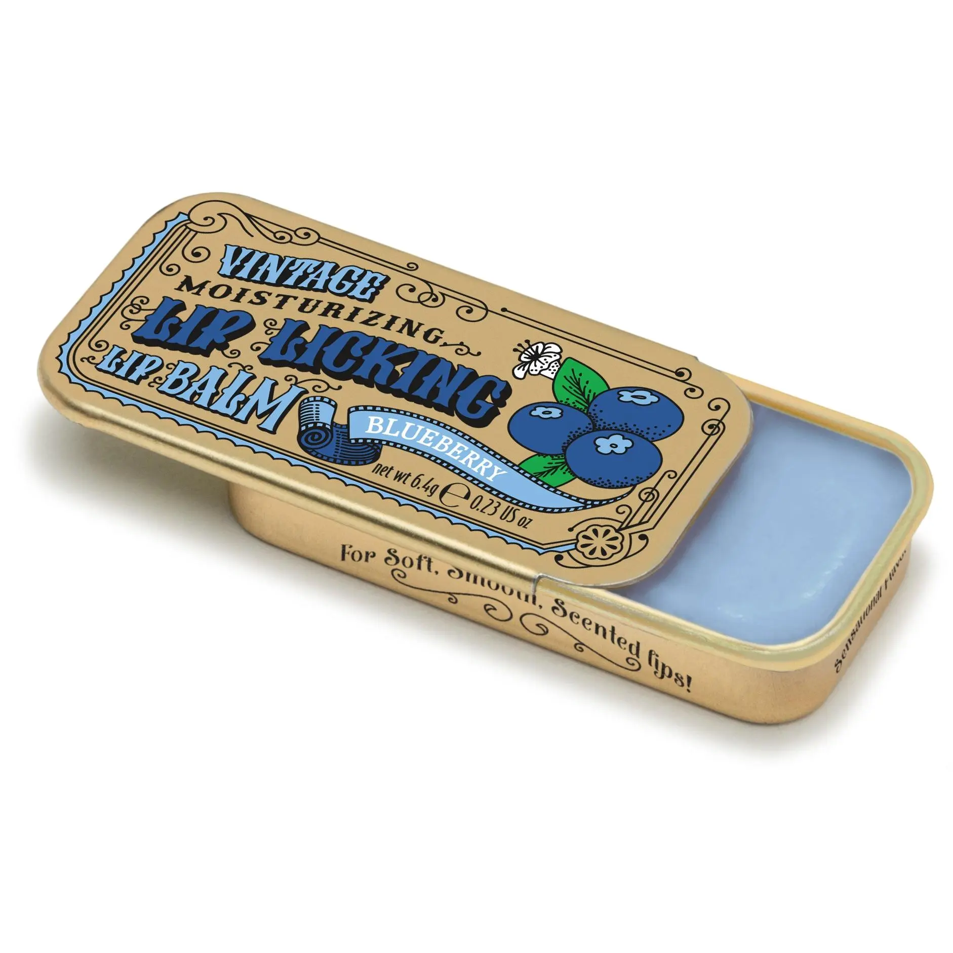 Tinte Cosmetics Blueberry Scented Lip Balm with Shea Butter, Hydrating Treatment for Chapped Lips, Gluten-Free and Cruelty-Free in a Vintage Slider Tin, 0.23 oz