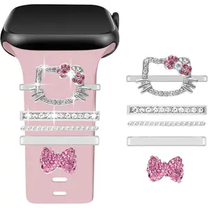 Watch Band Charms Set - Decorative Rings and Clasps with Shining Stones, Compatible with iWatch Series 1 to 8, Fits 38mm/40mm/41mm/42mm/44mm/45mm Models (No Watch Band)