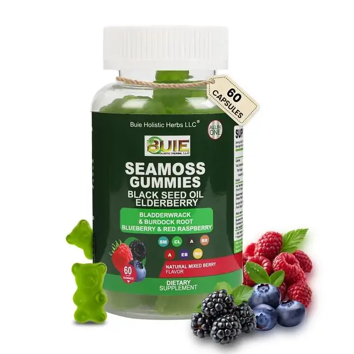 BUIE Sea Moss Gummies with Bladderwrack, Burdock Root & Berry | 60 Gummies