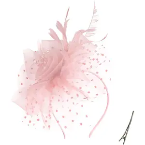 *Z-HDW26  Fascinators for Women Tea Party Headband Hats Cocktail Flower Mesh Feathers Headwear Hair Clip for Wedding