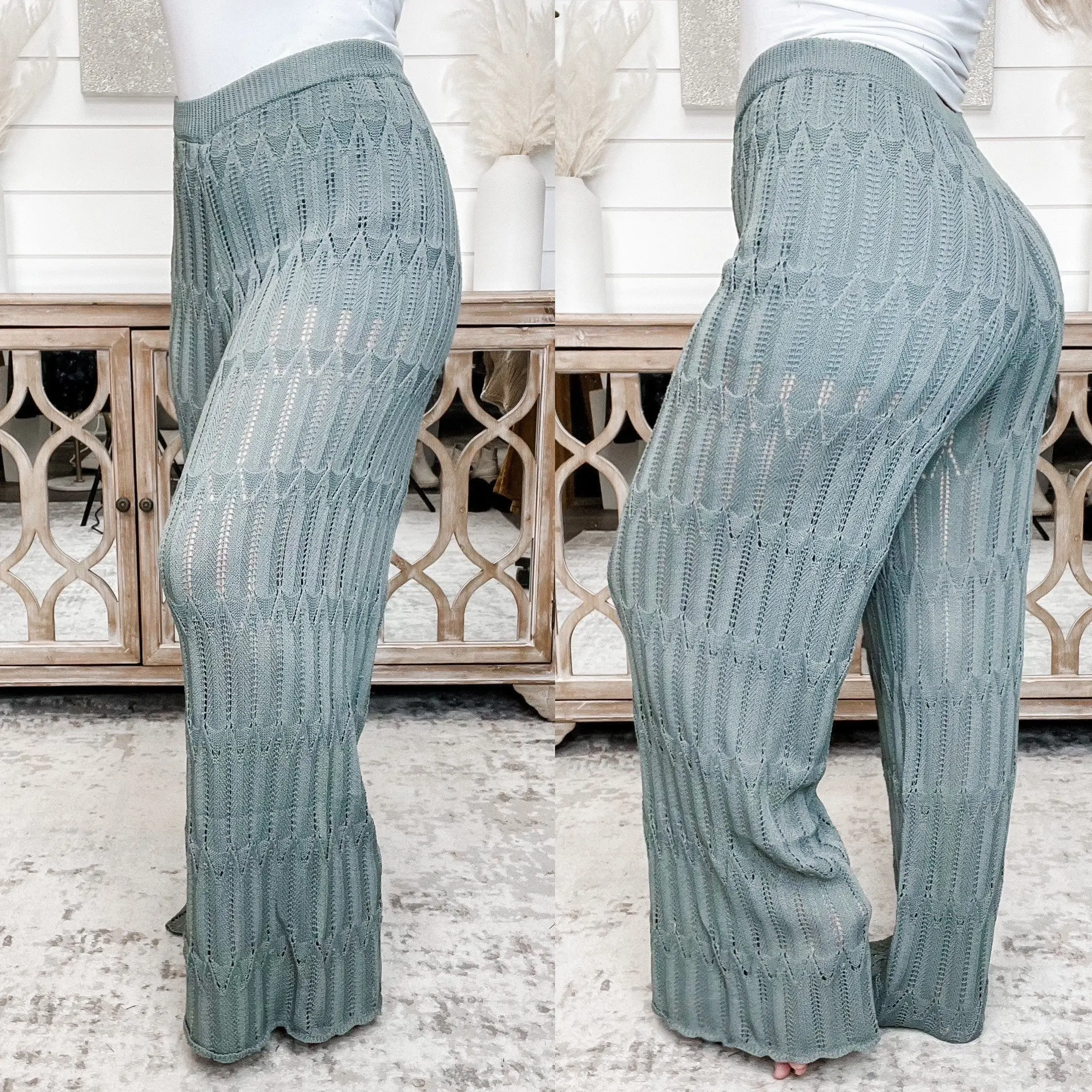 Women's High-Rise Stretchy Crochet Pants - Nylon-Rayon Blend, Flattering Fit, Forest-Inspired Design for Casual Strolls