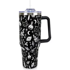 Goth 40 Oz Tumbler with Handle and Straw Halloween Gothic Coffee Travel Cup Mug Water Bottle Drinking Glass,Spooky Aesthetic Stainless Steel Insulated Mug, Halloween Unique Gothic Witchy Goth Gifts for Women, Halloween Goth Gift Ideas, Goth Accessories