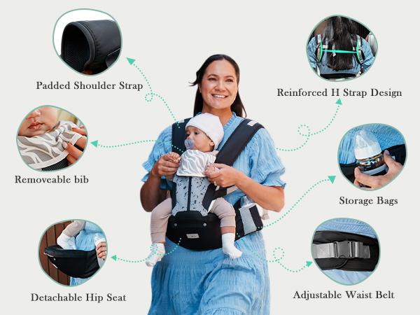 Baby Carrier, MOMTORY Safety-Certified 6-in-1 Baby Carrier Newborn to Toddler, Adjustable Detachable Infant Baby Hip Seat Carrier for 7-50lbs, All Seasons, Perfect for Shopping Travelling