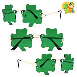 St. Patrick's Day Shamrock Glasses - Metal Frame Sunglasses with Clover Design, St. Patrick's Day Accessory for Parties