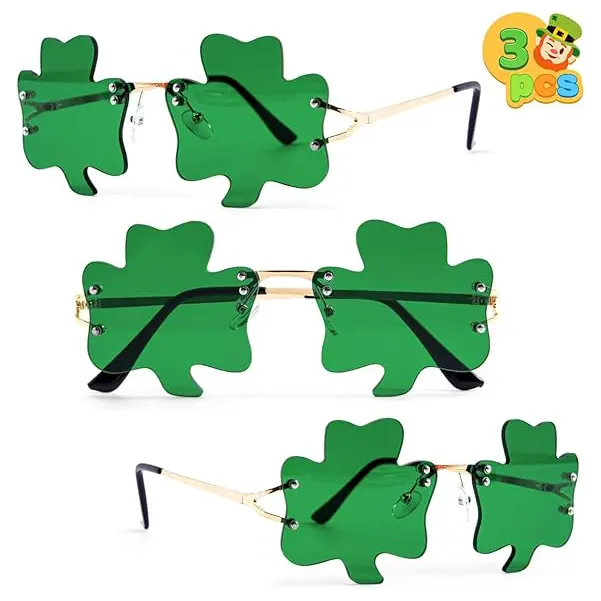 St. Patrick's Day Shamrock Glasses - Metal Frame Sunglasses with Clover Design, St. Patrick's Day Accessory for Parties