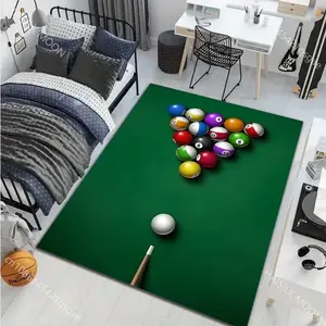 2D Billiards Pool Table Flannel Area Rug - Green Felt with Racked Balls Print Soft Mat for Game Room & Bedroom, Non-Slip Sports Decor Rug #BilliardsRug #PoolTableMat #GameRoomSportsDecor #2DBallRackCarpet #NonSlipFlannelRug