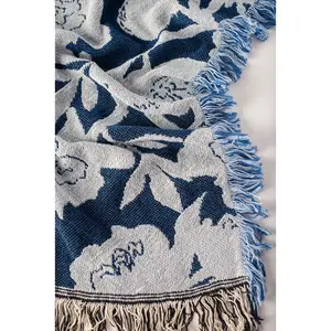 Addy – Delft Colorway - Reversible Woven Blanket with Fringe