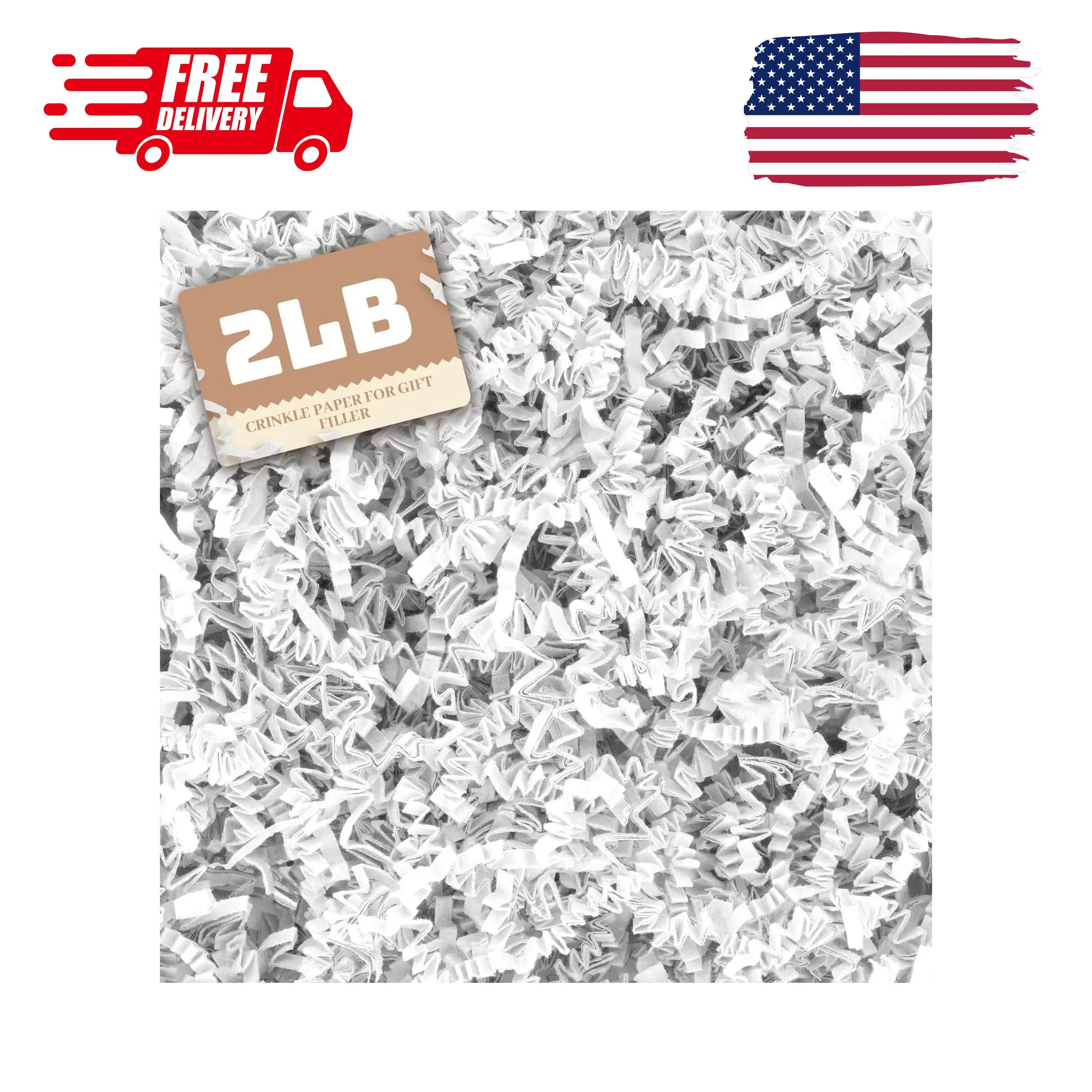 2LB White Crinkle Cut Paper Shred Filler, Shredded Confetti Paper