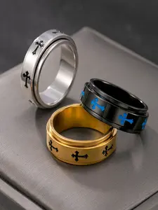 Stainless Steel Men's Jesus Cross Engraved Ring, Vintage Religious Wedding Band, Durable Christian Jewelry Gift for Faith Occasions, Stacking Rings