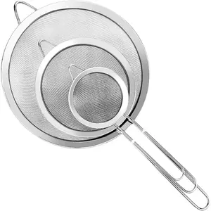 3-Piece Ultra-Fine Mesh Sieve Set with Handle, Small Medium Large Metal Sieve Set, Stainless Steel Fine Mesh Sieve for Kitchen Rice Juice Quinoa Food Flour Baking