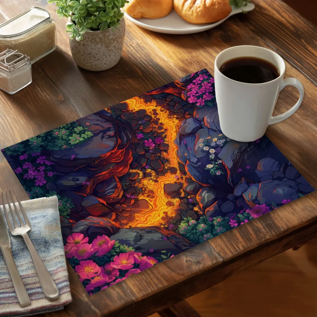 212 MAIN Rectangle Placemat & Coasters Set - Black Polyester, Heat-Resistant, 14x18 in., Durable Solid, Modern Home Decor Indoor Dining Tableware Accessory, MWW CPPM1418C9ELLU
