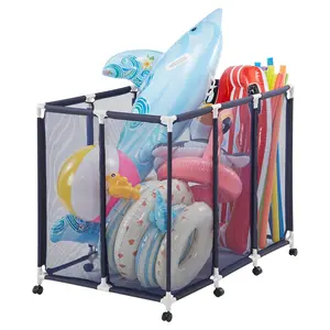 VEVOR Pool Storage Bin, Summervibes,Summervibes, 48 x 33 x 39 in, Rolling Pool Float Storage Organizer with Casters, Durable Plastic Frame, Poolside Toys Noodles Holder, Breathable Mesh Basket for Swimming Pools