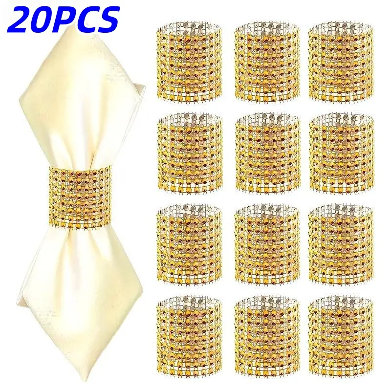 Elegant Rhinestone Napkin Rings Set, Plastic Napkin Holders for Weddings Anniversaries Parties Banquets, Reusable Decorative Accessories, Water Drilling Embellishments