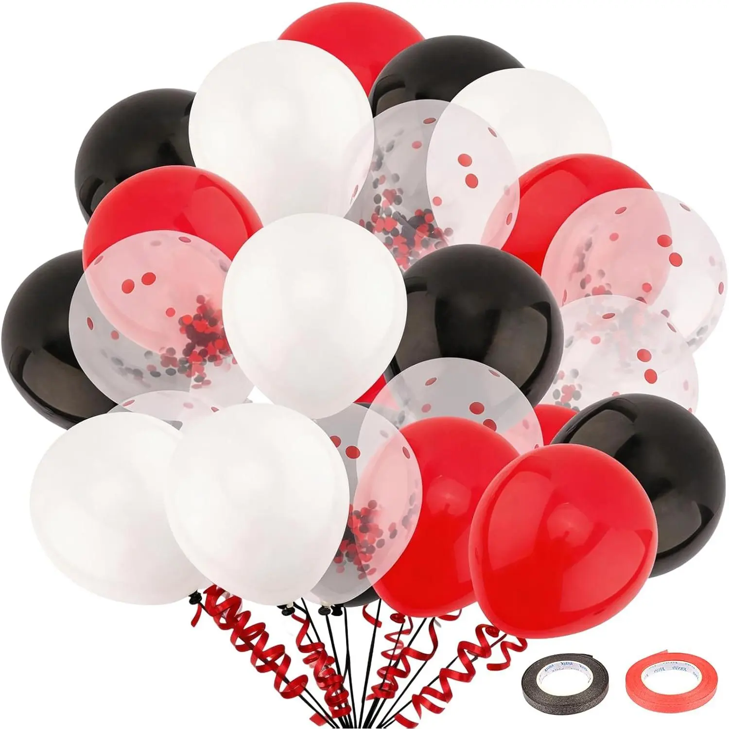 60 count Black and Red Balloons Graduation Balloons - 12 Inch Black Red Confetti with Ribbons for 2026 Graduation Decorations for Grad Party Decorations