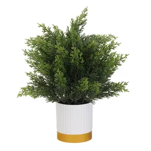 Artificial Potted Plant in White Pot with Gold Base – Faux Greenery Tabletop Decor Decorative Minimalist