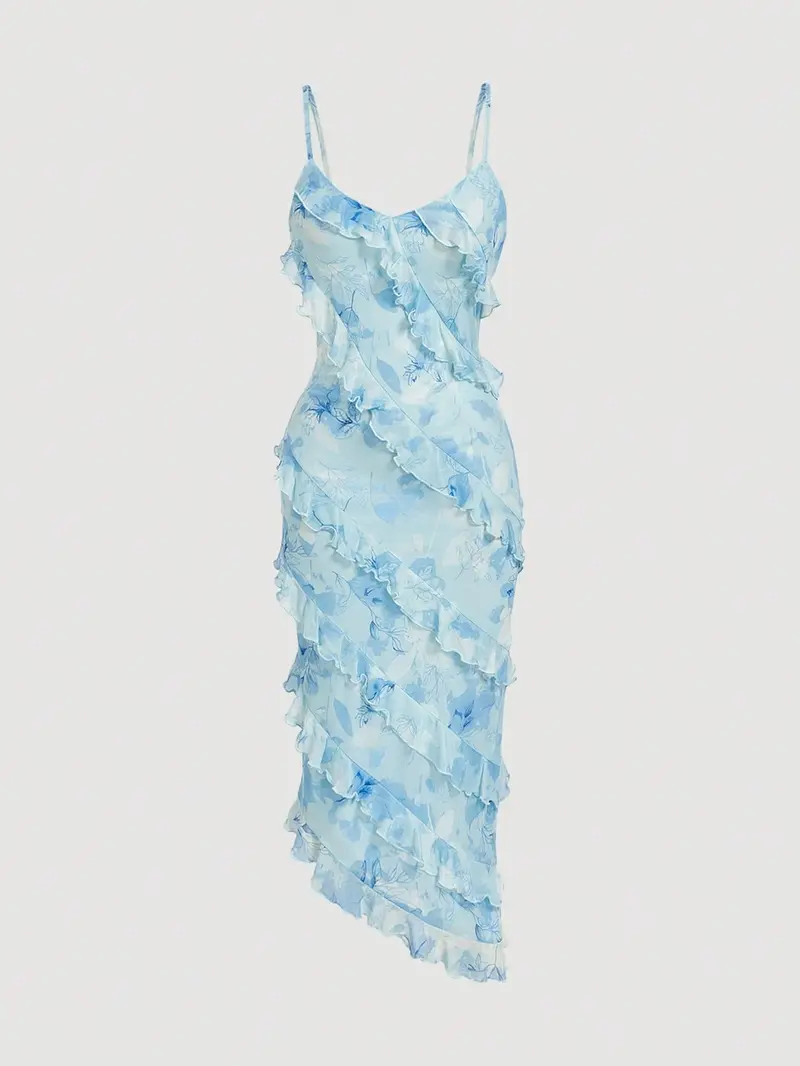 blue flowy summer dress PRETTYGARDEN Womens Summer Puff Short Sleeve Maxi Dress Square Neck Sm main image 1