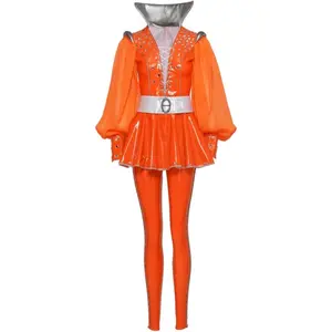 Womens Mamma Mia Jumpsuit 1970s Dancing Disco Costume Orange