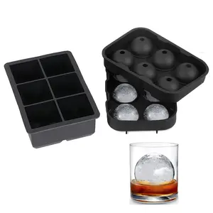 2 Pack Whiskey Ice Cube Mold Maker Trays with Lid Round Ice Cube Trays Kitchen Large Sphere Cocktails Parties (Sphere+ Square)