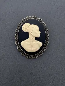 Antiqued Bronzed Lace-Edged Brooch with Black Cameo or Ivory Cameo Vintage Style Accessory for Special Occasions