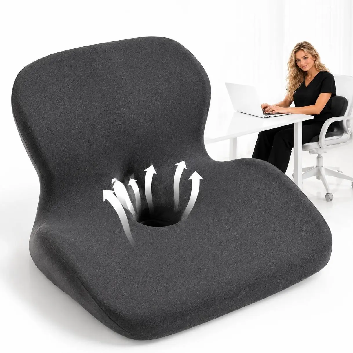 Memory foam office chair cushion with back support; ergonomic office chair and car seat cushions with back support, designed to relieve pressure caused by prolonged sitting（Various colors）