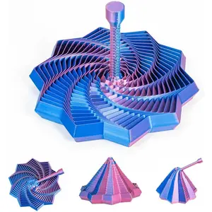 3D Printed Expanded Sensory Fidget Star,Transformable Stress Relief Finger Toy with Detachable Handle,for Office desks as a Stress-Relief Gifts,ADHD & Stress Relief (red-Blue)