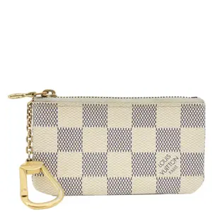 Pre-owned Louis Vuitton Canvas Clutches & Wristlets Damier Azur Key Coin Pouch White