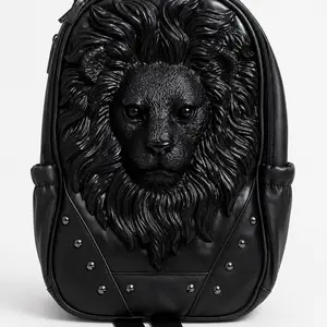 Sculpted Medium Midnight Lion Backpack, Black Luxury Statement Bag, Unisex Lightweight Multifunctional Backpack for School, Adults Gifts, SKU-3087