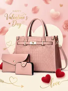 Women's Fashionable Embossed Handbag Set, Large Capacity Shoulder Bag for Daily Use, Casual Trendy Versatile High-quality Commuting Bag