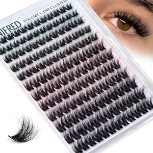 Winifred Natural Fluffy Lash Clusters 3D Wispy Cluster Eyelash Extensions Medium Volume Lashes DIY Eyelash Clusters 10-16mm Wide Band Lash Extensions Lightweight Hyrid Faux Mink Individual Lashes