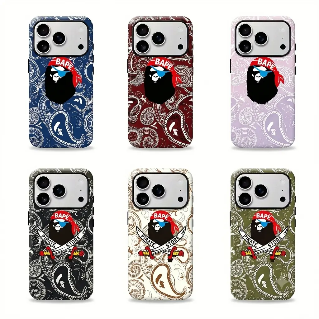 Streetwear Inspired Pirate  ape Paisley Print Hard Shell Phone Case with iPhone 11‑17