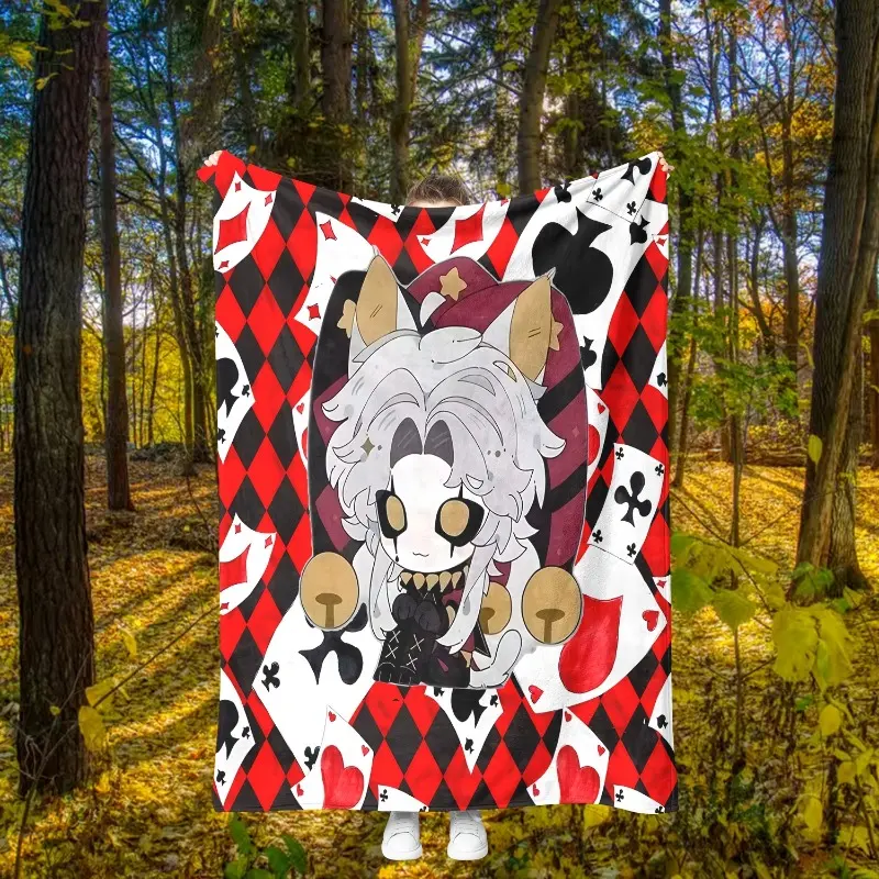 1pc The Freak Circus Anime Pierrot Character Red & Black Checkerboard Plush Blanket - Lightweight, Machine Washable All-Season Throw, Ideal for Camping, Gifting